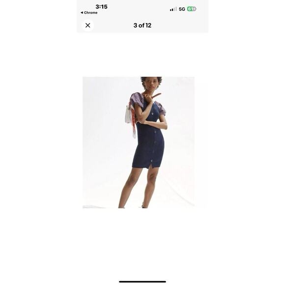 NWT Maeve Anthropologie Plaid Puff Sleeve Mini Rib Button Sweater Dress SMALL - Picture 8 of 9